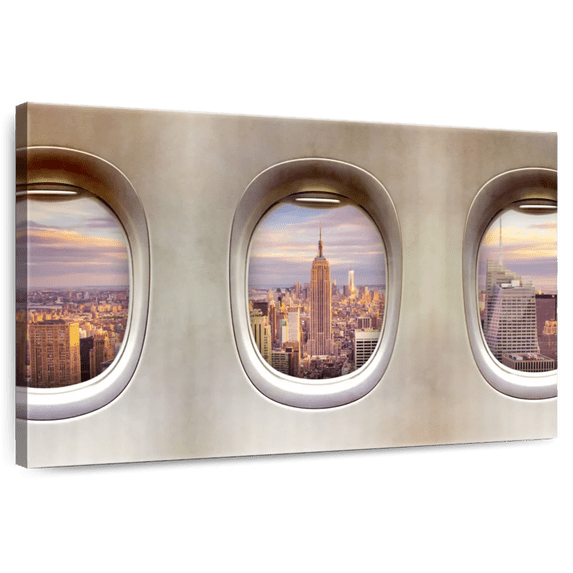 Elephant Stock Retro Airplane Windows Wall Art - Horizontal Canvas Wall Art - Living Room Wall Decor - Transportation Canvas - Beige And Purple Decor - 12" x 8"