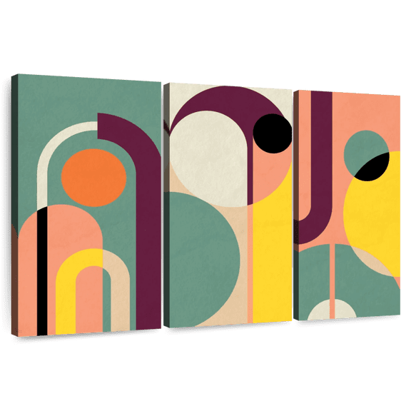 Elephant Stock Retro Geometric Abstract X Wall Art - Horizontal Multi Panel Canvas - Living Room Wall Decor - Abstract Multi Panel - Purple And Yellow Decor - 38" x 24"