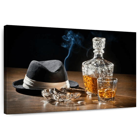 Elephant Stock Retro Whiskey Drink Wall Art - Horizontal Canvas Wall Art - Living Room Wall Decor - Food And Drink Canvas - Gray And Brown Decor - 45" x 30"