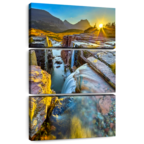 Elephant Stock Reynolds Creek And Triple Falls Wall Art - Vertical Multi Panel Canvas - Living Room Wall Decor - Nature Multi Panel - Brown And Orange Decor - 28" x 45"