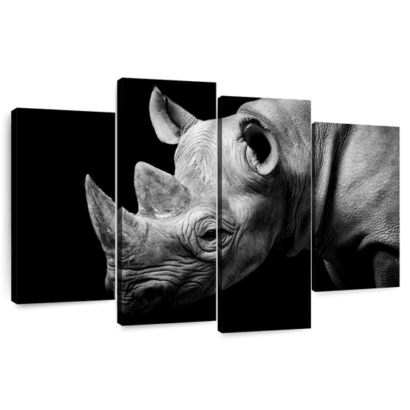 Elephant Stock Rhino In Monochrome Wall Art - Horizontal Multi Panel Canvas - Living Room Wall Decor - Animal Multi Panel - Black And White Decor - 36" x 22"