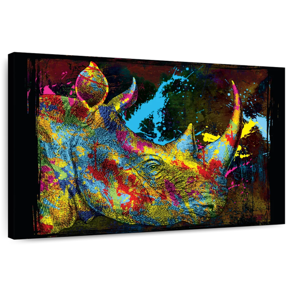 Elephant Stock Rhinoceros Color Grunge Wall Art - Horizontal Canvas Wall Art - Living Room Wall Decor - Animal Canvas - Gold And Black Decor - 51" x 34"
