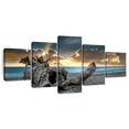 thumbnail image 1 of Elephant Stock Rhodes Island Driftwood Wall Art - Horizontal Multi Panel Canvas - Living Room Wall Decor - Beach Multi Panel - Gray And Blue Decor - 80" x 36", 1 of 8