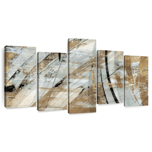 Elephant Stock Rhythm Abstract Wall Art - Horizontal Multi Panel Canvas - Living Room Wall Decor - Abstract Multi Panel - Black And Gold Decor By Eva Watts - 54" x 27"