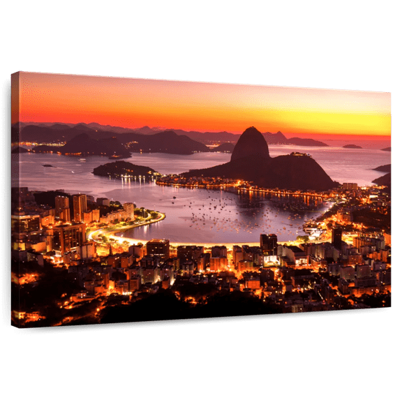 Elephant Stock Rio De Janeiro Dusk Wall Art - Horizontal Canvas Wall Art - Living Room Wall Decor - Places Canvas - Black And Orange Decor - 48" x 32"