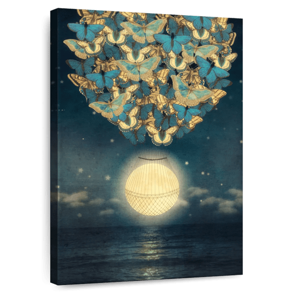 Elephant Stock The Rising Moon Wall Art - Vertical Canvas Wall Art - Living Room Wall Decor - Fantasy And Sci-fi Canvas - Blue And Yellow Decor By Paula Belle Flores - 34" x 51"