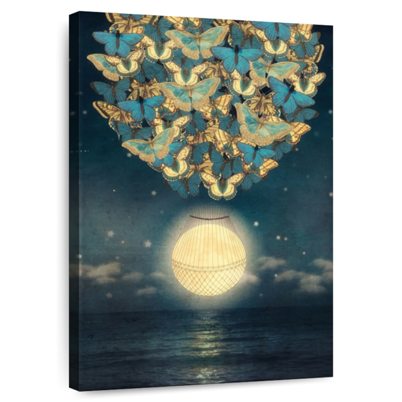 Elephant Stock The Rising Moon Wall Art - Vertical Canvas Wall Art - Living Room Wall Decor - Fantasy And Sci-fi Canvas - Blue And Yellow Decor By Paula Belle Flores - 8" x 12"