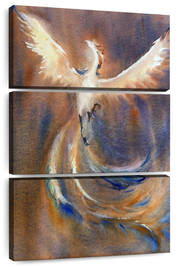Rising Phoenix Wall Art - Vertical Multi Panel Canvas - Living Room Wall Decor - Fantasy And Sci-fi Multi Panel - Gray And Orange Decor - 28" x 45"