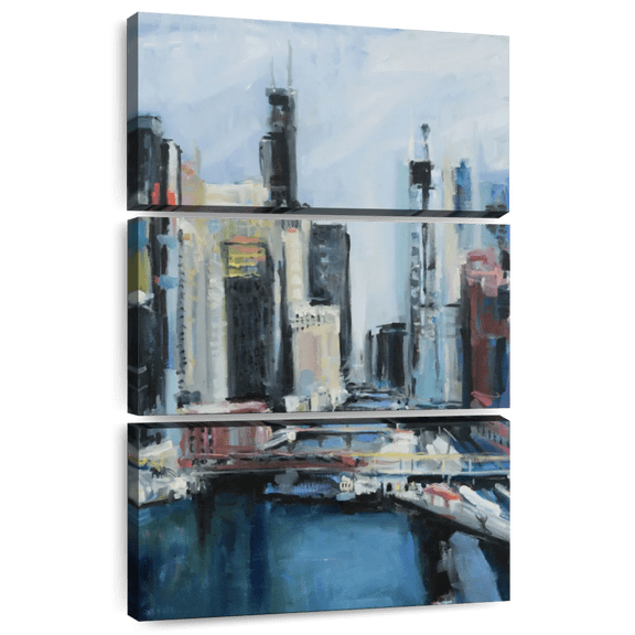 Elephant Stock River View Wall Art - Vertical Multi Panel Canvas - Living Room Wall Decor - City Multi Panel - Black And Gray Decor By Curt Crain - 48" x 74"