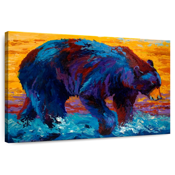 Elephant Stock Rivers Edge Ii Wall Art - Horizontal Canvas Wall Art - Living Room Wall Decor - Animal Canvas - Orange And Blue Decor By Marion Rose - 12" x 8"