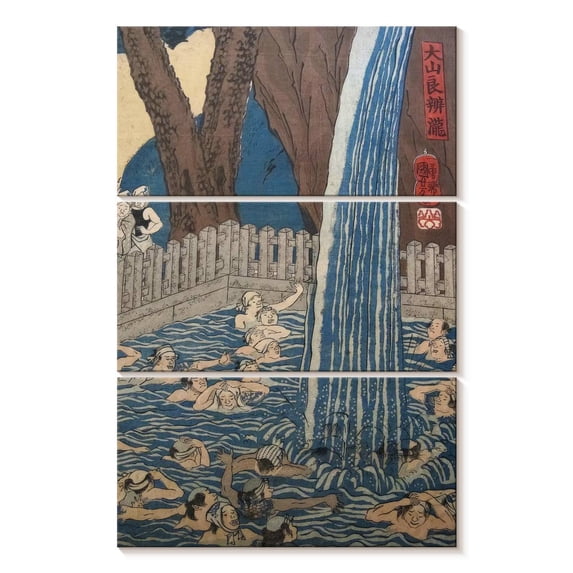 Elephant Stock Roben Waterfall At Mount Oyama Wall Art - Vertical Multi Panel Canvas - Living Room Wall Decor - Nature Multi Panel - Blue And Brown Decor By Utagawa Kuniyoshi - 48" x 74"
