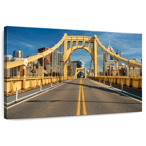 Elephant Stock The Roberto Clemente Bridge Wall Art - Horizontal Canvas Wall Art - Living Room Wall Decor - Transportation Canvas - Blue And Orange Decor - 39" x 26"