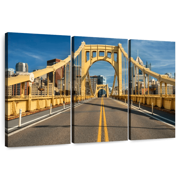 Elephant Stock The Roberto Clemente Bridge Wall Art - Horizontal Multi Panel Canvas - Living Room Wall Decor - Transportation Multi Panel - Blue And Orange Decor - 57" x 36"
