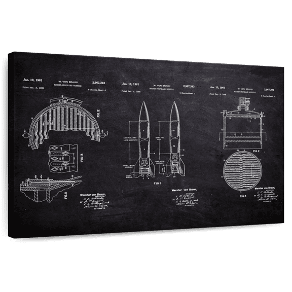 Elephant Stock Rocket Propelled Missile Bw Patent Wall Art - Horizontal Canvas Wall Art - Living Room Wall Decor - Patent Canvas - Black And White Decor - 51" x 34"