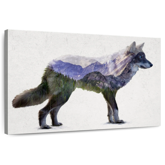 Elephant Stock Rocky Mountain Grey Wolf Wall Art - Horizontal Canvas Wall Art - Living Room Wall Decor - Animal Canvas - Blue And Green Decor By Davies Babies - 48" x 32"