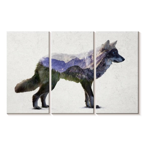 Elephant Stock Rocky Mountain Grey Wolf Wall Art - Horizontal Multi Panel Canvas - Living Room Wall Decor - Animal Multi Panel - Blue And Green Decor By Davies Babies - 33" x 20"