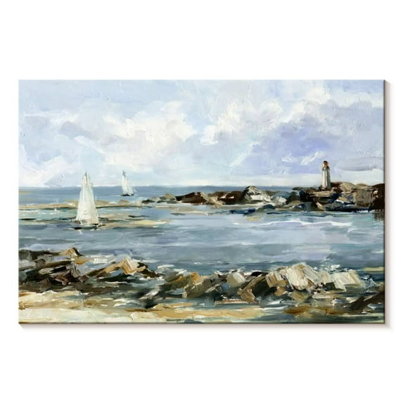 Elephant Stock Rocky Shore Coastline I Wall Art - Horizontal Canvas Wall Art - Living Room Wall Decor - Beach Canvas - Blue And Brown Decor By Ethan Harper - 51" x 34"