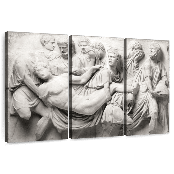 Elephant Stock Roman Sculpture Wall Art - Horizontal Multi Panel Canvas - Living Room Wall Decor - People Multi Panel - Gray And Beige Decor By Stellar Design Studio - 33" x 20"