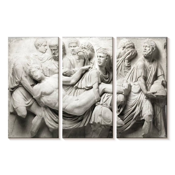 Elephant Stock Roman Sculpture Wall Art - Horizontal Multi Panel Canvas - Living Room Wall Decor - People Multi Panel - Gray And Beige Decor By Stellar Design Studio - 23" x 14"