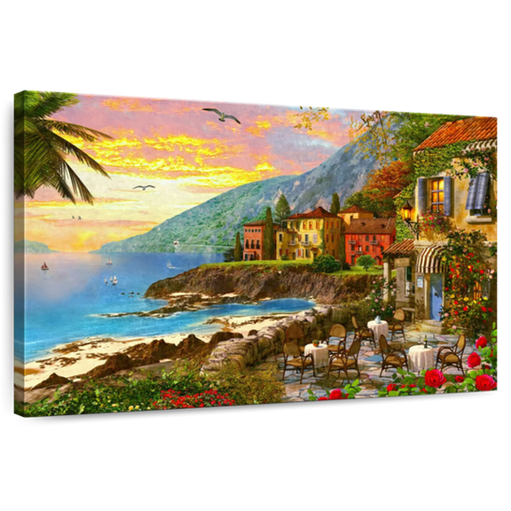 Elephant Stock Romantic Island Sunset Wall Art - Horizontal Canvas Wall Art - Living Room Wall Decor - Beach Canvas - Green And Yellow Decor By Dominic Davison - 51" x 34"