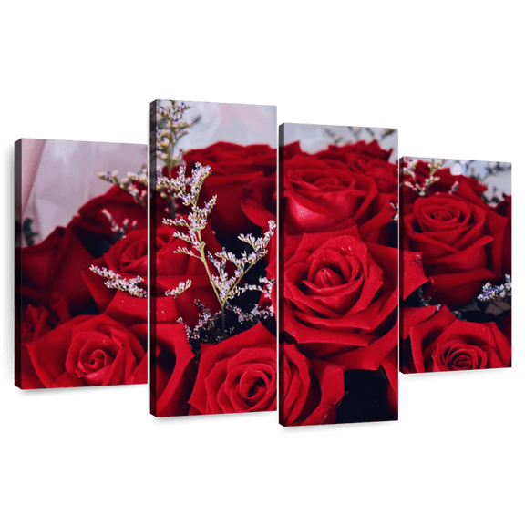Elephant Stock Romantic Red Rose Bouquet Wall Art - Horizontal Multi Panel Canvas - Living Room Wall Decor - Love Multi Panel - Red And Brown Decor - 84" x 54"