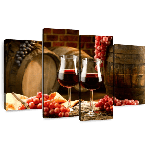 Elephant Stock Romantic Wine Wall Art - Food And Drink Multi Panel Canvas - 36" x 22"