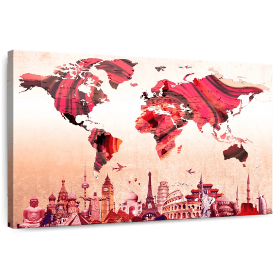 Elephant Stock Rose Gold World Map Wall Art - Horizontal Canvas Wall Art - Living Room Wall Decor - Map Canvas - Orange And Red Decor - 12" x 8"