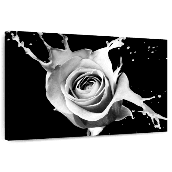 Elephant Stock Rose Splash Wall Art - Horizontal Canvas Wall Art - Living Room Wall Decor - Floral And Botanical Canvas - Black And Gray Decor - 24" x 16"