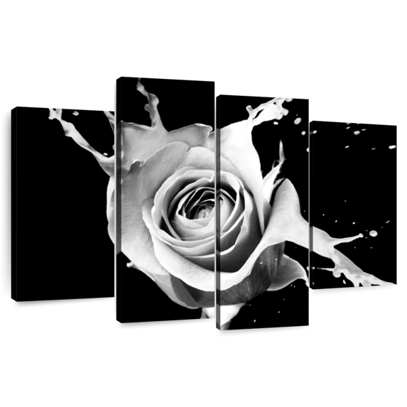 Elephant Stock Rose Splash Wall Art - Horizontal Multi Panel Canvas - Living Room Wall Decor - Floral And Botanical Multi Panel - Black And Gray Decor - 43" x 27"