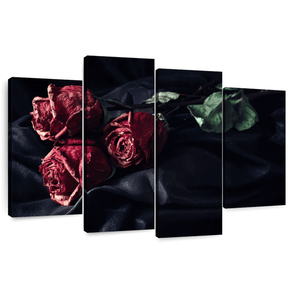 Elephant Stock Roses Of Despair Wall Art - Horizontal Multi Panel Canvas - Living Room Wall Decor - Gothic Multi Panel - Black And Red Decor - 52" x 32"