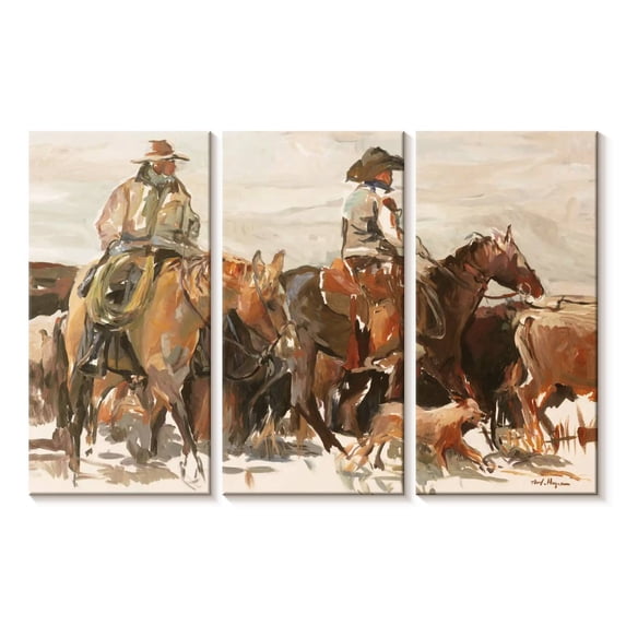 Elephant Stock The Roundup Warm Wall Art - Horizontal Multi Panel Canvas - Living Room Wall Decor - Animal Multi Panel - Beige And Orange Decor By Marilyn Hageman - 50" x 32"