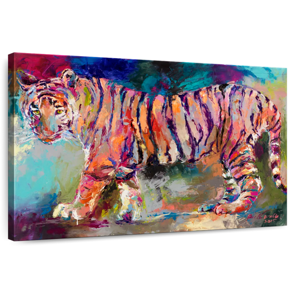 Elephant Stock Royal Bengal Tiger Wall Art - Horizontal Canvas Wall Art - Living Room Wall Decor - Animal Canvas - Orange And Purple Decor By Richard Wallich - 48" x 32"