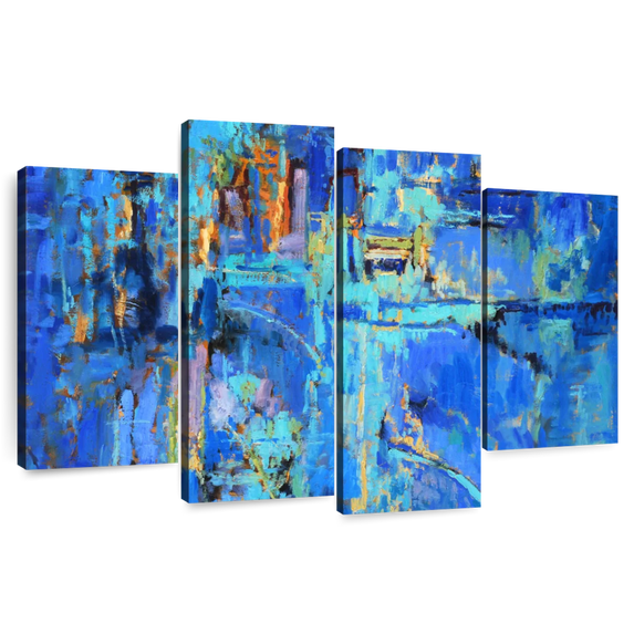 Elephant Stock Royal Blue Abstract Wall Art - Horizontal Multi Panel Canvas - Living Room Wall Decor - Abstract Multi Panel - Blue And Turquoise Decor - 43" x 27"