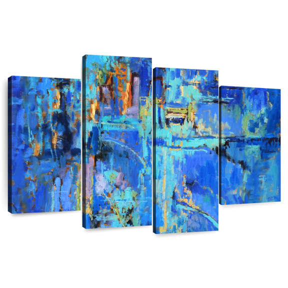 Elephant Stock Royal Blue Abstract Wall Art - Horizontal Multi Panel Canvas - Living Room Wall Decor - Abstract Multi Panel - Blue And Turquoise Decor - 52" x 32"