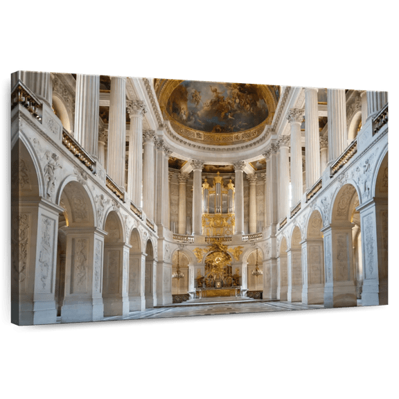 Elephant Stock Royal Chapel At Versailles Wall Art - Horizontal Canvas Wall Art - Lobby Wall Decor - Architecture Canvas - Blue And Gray Decor - 36" x 24"