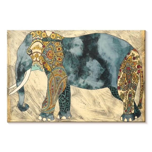Elephant Stock Royal Elephant Wall Art - Horizontal Canvas Wall Art - Living Room Wall Decor - Animal Canvas - Yellow And Beige Decor By Chariklia Zarris - 12" x 8"