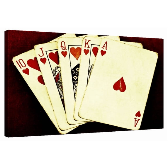 Elephant Stock Royal Flush Wall Art - Horizontal Canvas Wall Art - Living Room Wall Decor - Hobbies And Lifestyle Canvas - Black And Red Decor - 51" x 34"