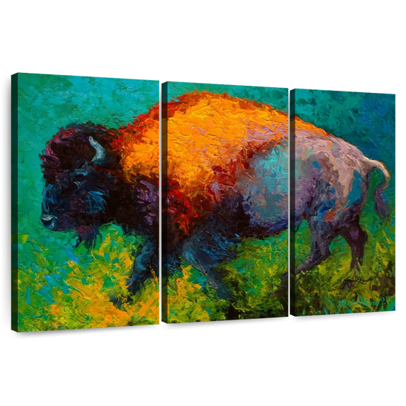 Elephant Stock On The Run Bison Wall Art - Horizontal Multi Panel Canvas - Living Room Wall Decor - Animal Multi Panel - Turquoise And Teal Decor By Marion Rose - 74" x 48"