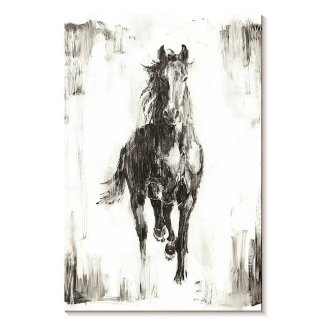 Elephant Stock Rustic Black Stallion I Wall Art - Vertical Canvas Wall Art - Living Room Wall Decor - Animal Canvas - Black And Gray Decor By Ethan Harper - 20" x 30"