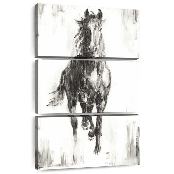 Elephant Stock Rustic Black Stallion I Wall Art - Vertical Multi Panel Canvas - Living Room Wall Decor - Animal Multi Panel - Black And Gray Decor By Ethan Harper - 32" x 50"