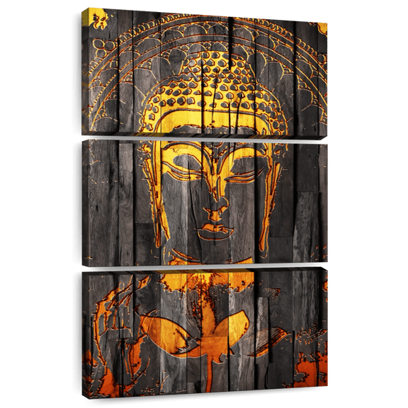 Elephant Stock Rustic Buddha Wall Art - Vertical Multi Panel Canvas - Living Room Wall Decor - People Multi Panel - Brown And Gray Decor - 20" x 32"