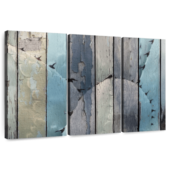 Elephant Stock Rustic Cactus Wall Art - Horizontal Multi Panel Canvas - Living Room Wall Decor - Floral And Botanical Multi Panel - Blue And Beige Decor - 57" x 36"