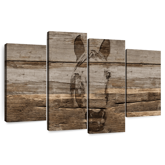 Elephant Stock Rustic Horse Wall Art - Horizontal Multi Panel Canvas - Living Room Wall Decor - Animal Multi Panel - Brown And Beige Decor - 52" x 32"