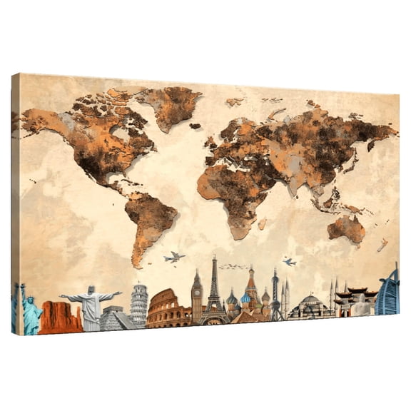 Elephant Stock Rustic Map Wall Art - Horizontal Canvas Wall Art - Living Room Wall Decor - Map Canvas - Brown And Beige Decor - 12" x 8"