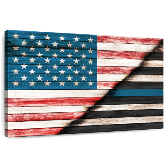 Elephant Stock Rustic Usa Police Flag Wall Art - Horizontal Canvas Wall Art - Living Room Wall Decor - Flags Canvas - Red And Blue Decor - 48" x 32"