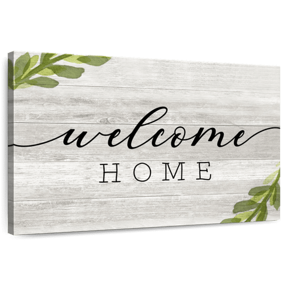 Elephant Stock Rustic Welcome Home Wall Sign Wall Art - Horizontal Canvas Wall Art - Living Room Wall Decor - Wall Signs Canvas - Gray And Black Decor By Natalie Carpentieri - 51" x 34"