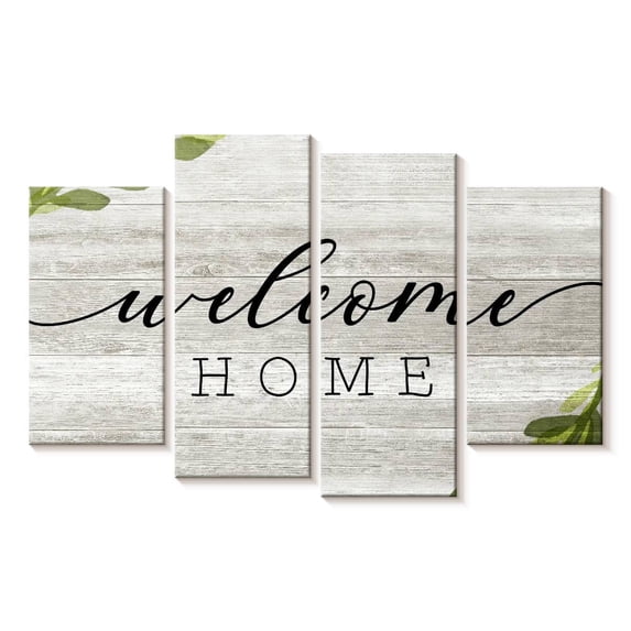 Elephant Stock Rustic Welcome Home Wall Sign Wall Art - Horizontal Multi Panel Canvas - Living Room Wall Decor - Wall Signs Multi Panel - Gray And Black Decor By Natalie Carpentieri - 30" x 18"