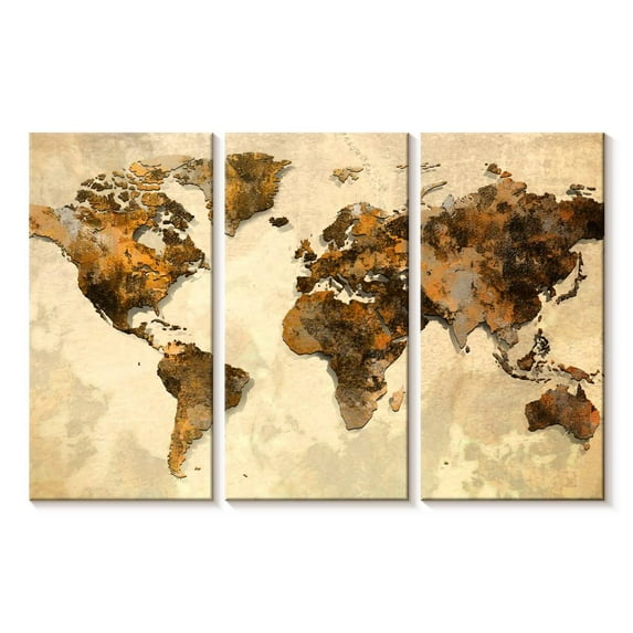 Elephant Stock Rustic World Map Wall Art - Horizontal Multi Panel Canvas - Living Room Wall Decor - Map Multi Panel - Beige And Brown Decor - 50" x 32"