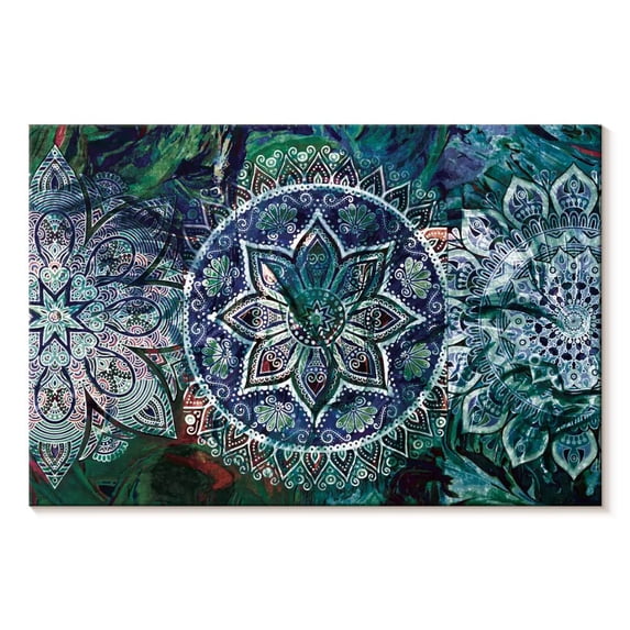 Elephant Stock Sacred Mandala Symbol Wall Art - Horizontal Canvas Wall Art - Living Room Wall Decor - Decor Elements Canvas - Teal And Purple Decor - 48" x 32"