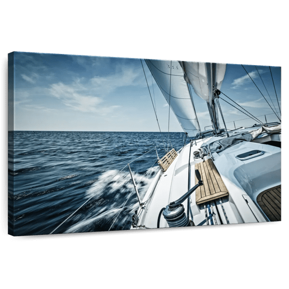 Elephant Stock Sailboat Adventure Wall Art - Horizontal Canvas Wall Art - Living Room Wall Decor - Transportation Canvas - Blue And Beige Decor - 24" x 16"